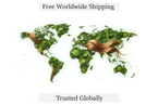 Global aesthetic image — map outline made of leaves and hair strands, glowing around the world, modern clean layout with text space for ‘Free Worldwide Shipping’ and ‘Trusted Globally